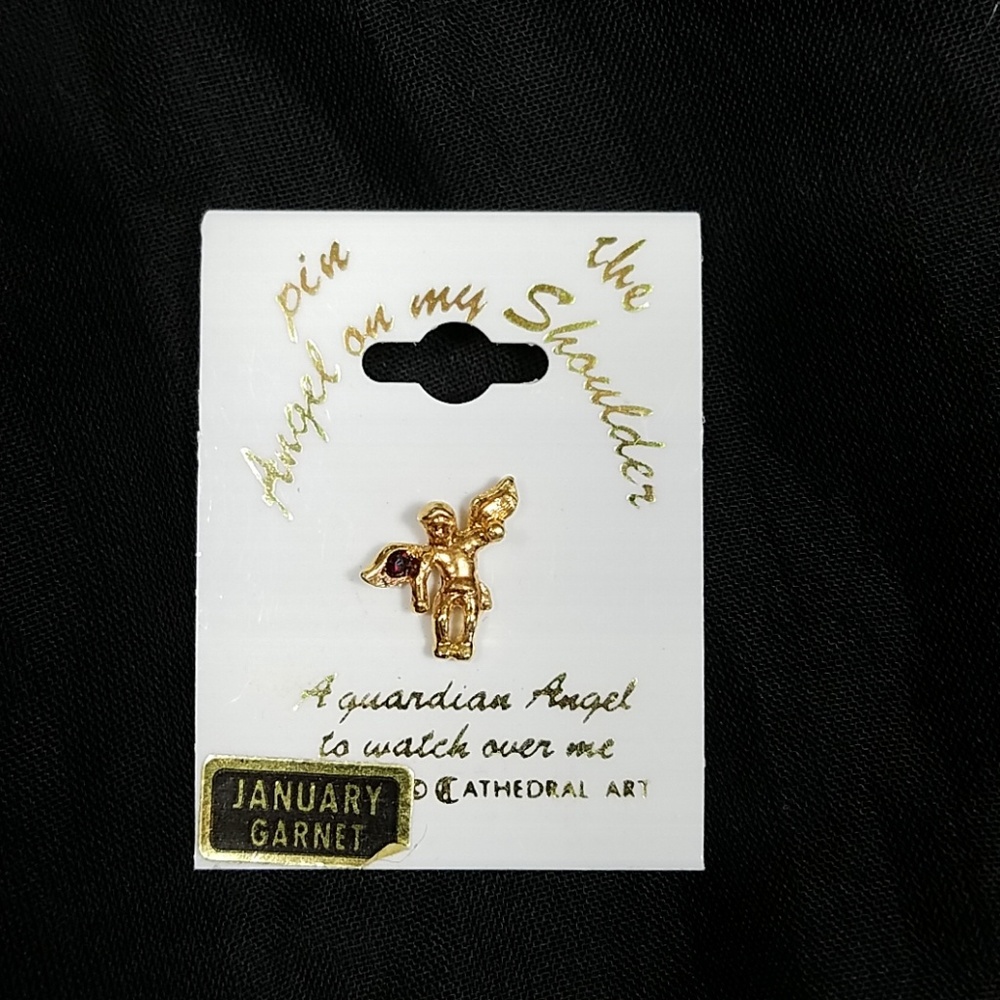 January Garnet Guardian Angel Pin